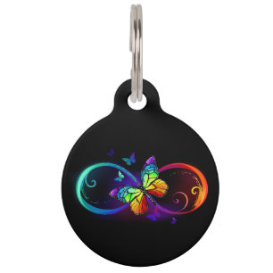 Placa Para Mascotas Infinidad vibrante con mariposa arco iris sobre ne