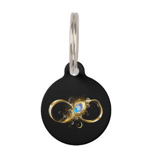 Placa Para Mascotas Infinito con la pluma de pavo real dorado