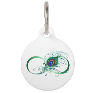 Placa Para Mascotas Infinity Symbol with Peacock Feather