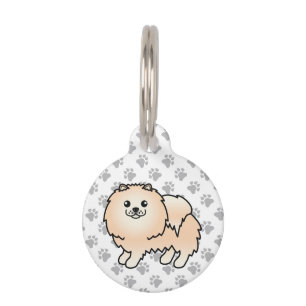 Placa Para Mascotas Información de Pomerania crema lindo perro de dibu