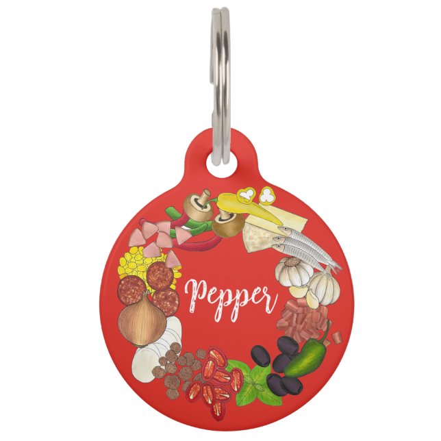 Placa Para Mascotas Ingredientes para Fiesta de Pizza Comida Italiana  (Anverso)