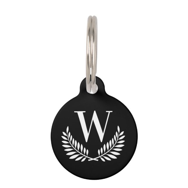 Placa Para Mascotas Inicial de monograma clásico de corona de blanco n (Anverso)