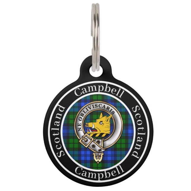 Placa Para Mascotas Insignia Campbell Clan y Tartán personalizado (Anverso)