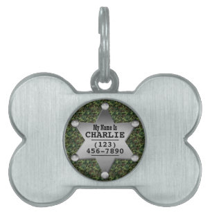 Placa Para Mascotas Insignia conocida del camuflaje del sheriff verde