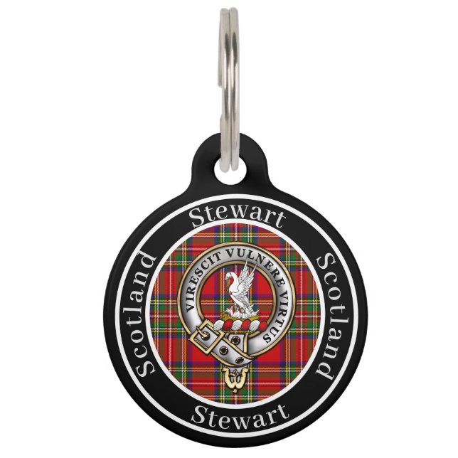 Placa Para Mascotas Insígnia del clan Stewart y tartán personalizados  (Anverso)