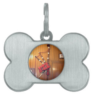 Placa Para Mascotas Instrumento musical escocés Bagpipe Tartan Plaid