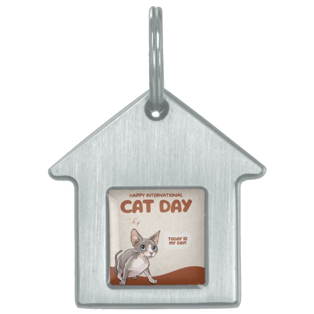 Placa Para Mascotas International Cat Day Sphynx Celebration Art (Frente)