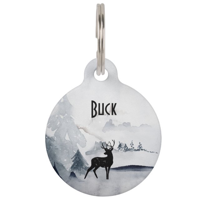 Placa Para Mascotas Invernal Rústico Gris acuarela (Anverso)