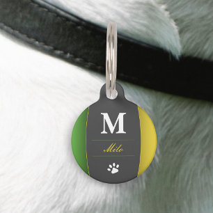 Placa Para Mascotas Jamaica colorea el oro verde el monograma del nomb