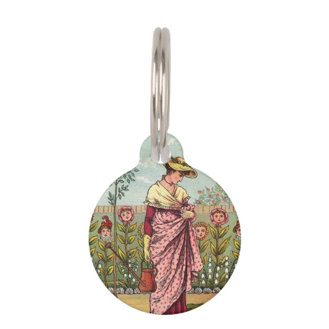 Placa Para Mascotas Jardín Crecer Flor Mujer Arte Antiguo (Anverso)