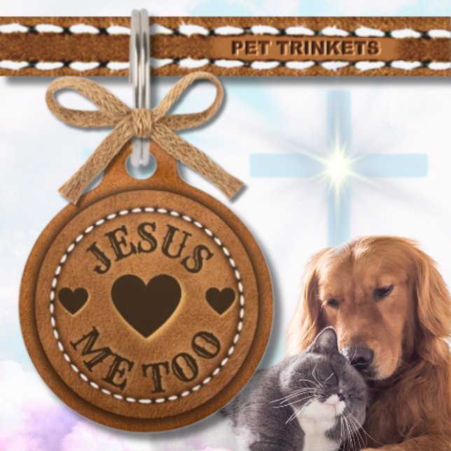 Placa Para Mascotas Jesús Me Ama Demasiado Marrón Perro De Cuero Gato (Subido por el creador)