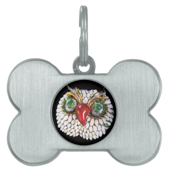 Placa Para Mascotas JEWEL OWL Gold,Green Emerald,opale (Frente)