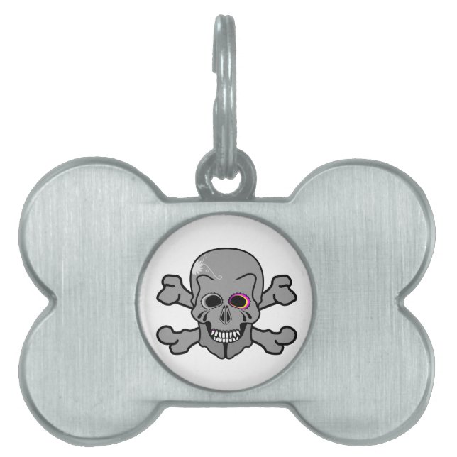 Placa Para Mascotas Jolly Roger de ojos rosados (Frente)