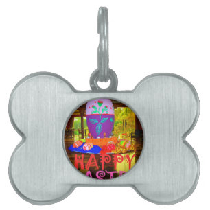 Placa Para Mascotas Joyful Festive Springtime Easter Colorido Huevos A