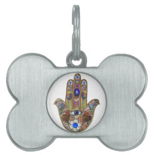 Placa Para Mascotas Judaica Hamsa Hearts Flowers Opal Art Print