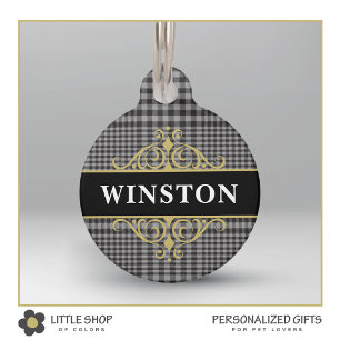 Placa Para Mascotas Juguete de vidrio gris negro personalizado