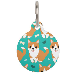 Placa Para Mascotas Kawaii Cute Corgi perro patrón de ilustracion simp