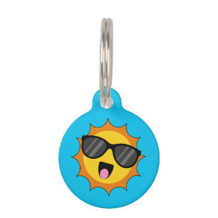 Placa Para Mascotas Kawaii Happy Sun con gafas de sol Añadir nombre
