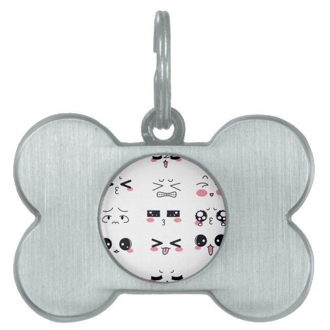 Placa Para Mascotas kawaii kaomoji (Frente)