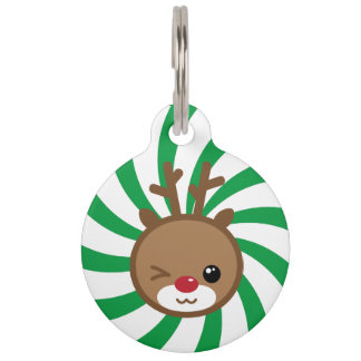 Placa Para Mascotas Kawaii Reindeer Pet Tag