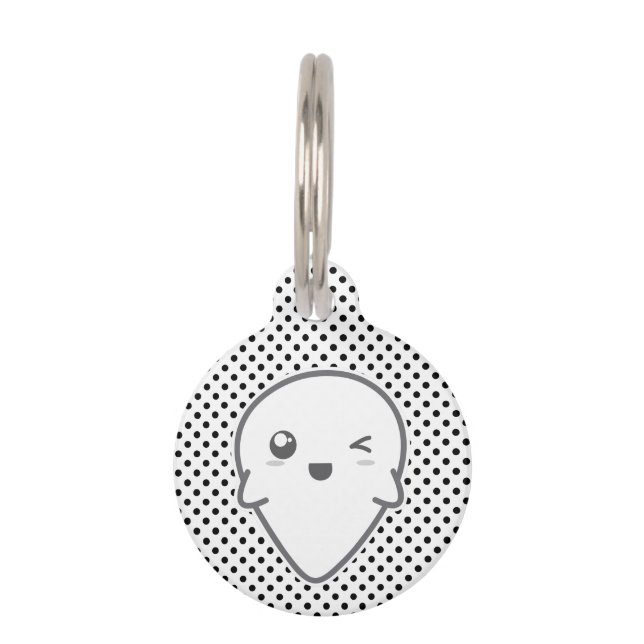 Placa Para Mascotas Kawaii Winking Ghost Dog Tag (Anverso)