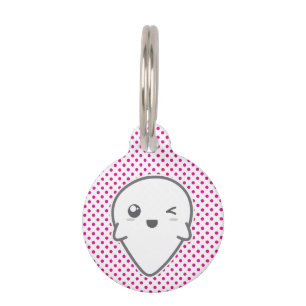 Placa Para Mascotas Kawaii Winking Ghost Dog Tag