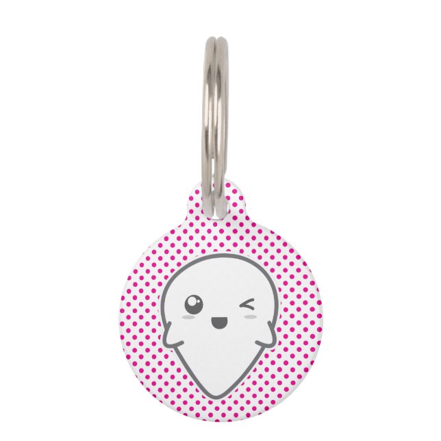 Placa Para Mascotas Kawaii Winking Ghost Dog Tag (Anverso)