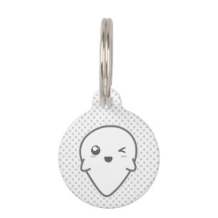 Placa Para Mascotas Kawaii Winking Ghost Dog Tag