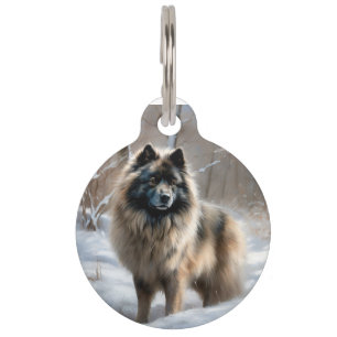 Placa Para Mascotas Keeshond Deja que nieve Navidad