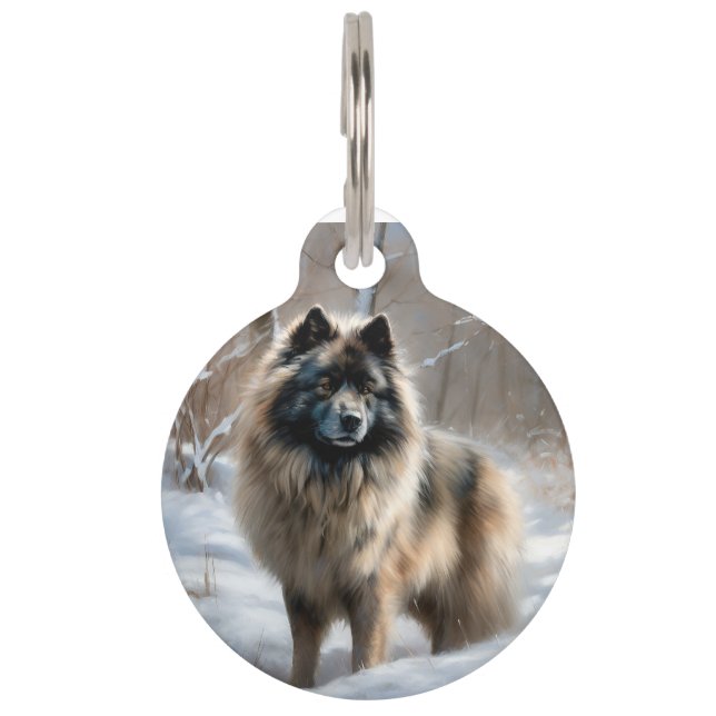 Placa Para Mascotas Keeshond Deja que nieve Navidad (Anverso)