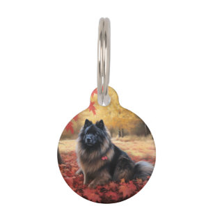 Placa Para Mascotas Keeshond en Otoño Hojas Caídas Inspiran