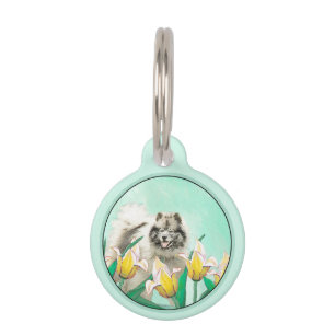 Placa Para Mascotas Keeshond en tulipanes pintando arte original del p