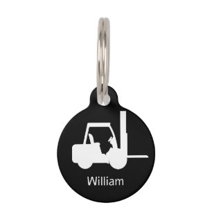 Placa Para Mascotas Keychain de elevación de horquilla blanca y negra