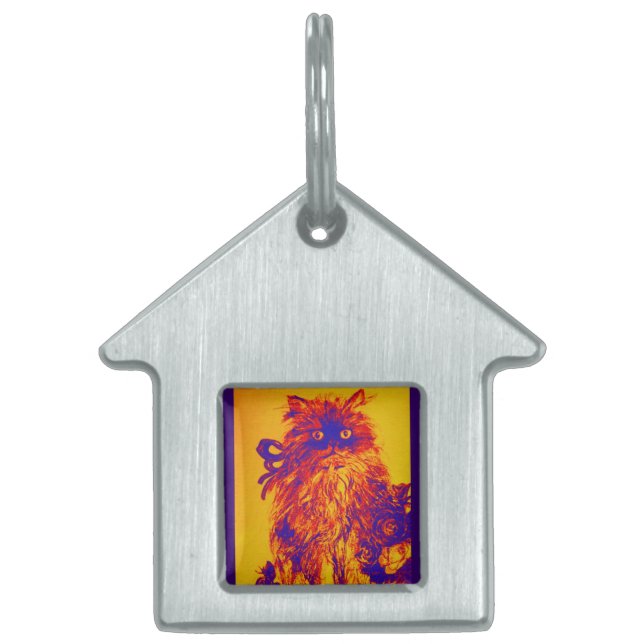 Placa Para Mascotas KITTEN CON ROSAS, azul, amarillo Naranja (Frente)