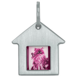 Placa Para Mascotas KITTEN CON ROSAS, Black, White Pink Red Fuchsia