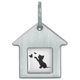 PLACA PARA MASCOTAS KITTEN JUGANDO CON MARIPOSAS