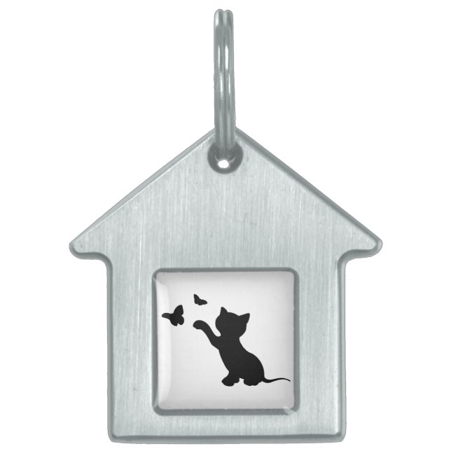 PLACA PARA MASCOTAS KITTEN JUGANDO CON MARIPOSAS (Frente)