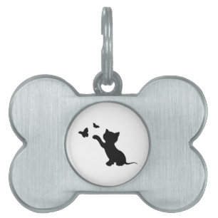 PLACA PARA MASCOTAS KITTEN JUGANDO CON MARIPOSAS