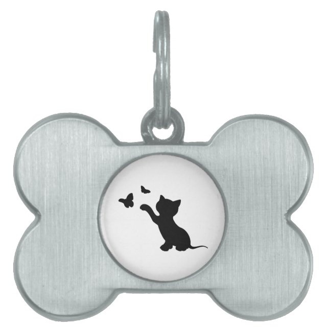 PLACA PARA MASCOTAS KITTEN JUGANDO CON MARIPOSAS (Frente)