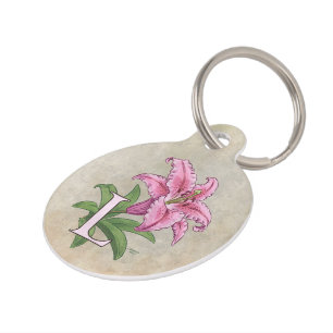Placa Para Mascotas L para el monograma del alfabeto de la flor del