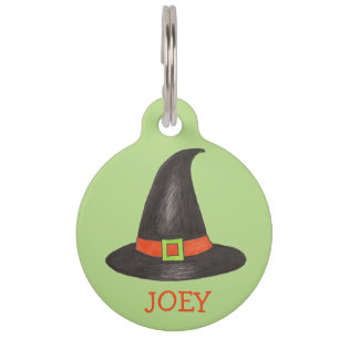 Placa Para Mascotas La bruja verde negra ve a los Gorras feliz Hallowe