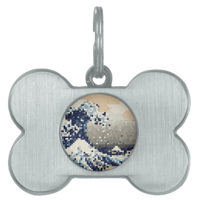 Placa Para Mascotas La gran ola de Kanagawa 8 bit Pixel Art (Frente)