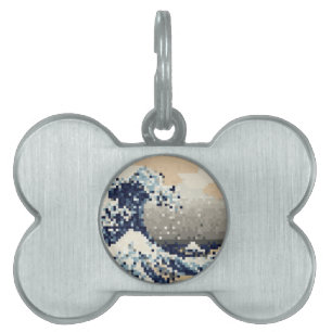 Placa Para Mascotas La gran ola del arte de Kanagawa Pixel de 8 bits