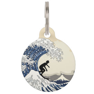 Placa Para Mascotas La gran persona que practica surf de Kanagawa