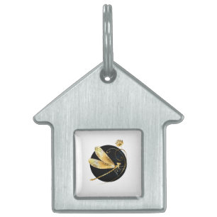 Placa Para Mascotas La libélula dorada en círculo negro