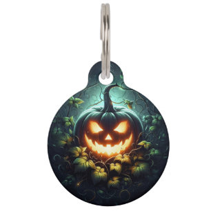 Placa Para Mascotas La naturaleza espeluznante resplandeciente calabaz