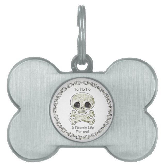 Placa Para Mascotas La vida de un pirata calavera y huesos (Frente)