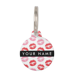 Placa Para Mascotas Labios rojos, labios rosados, besos, tu nombre, pe