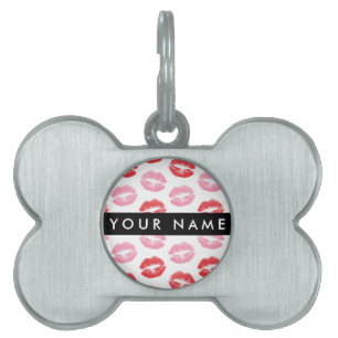 Placa Para Mascotas Labios rojos, labios rosados, besos, tu nombre, pe