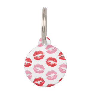 Placa Para Mascotas Labios Rojos y Rosados, Patrón de Labios, Lápiz La